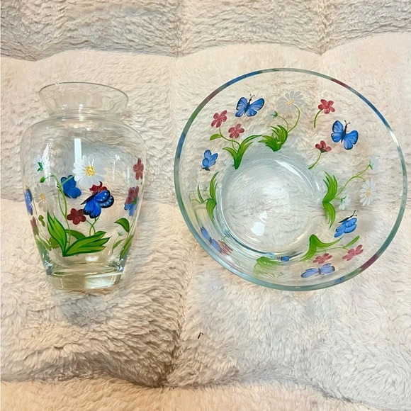 Lenox Butterflies and Blossoms Hand Painted Serving Bowl and Vase - Picture 1 of 4